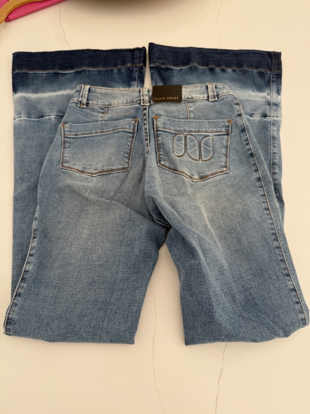 Alvin Valley Doyenne Stone Wash with Hem Detail Blue Flare Jeans NWT Size 40R - Picture 5 of 7